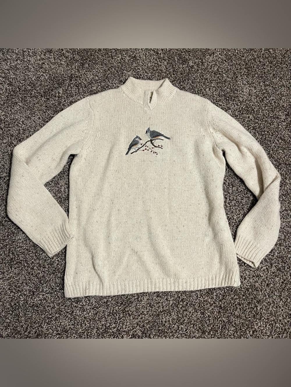 Woolrich Deep Ecru Heather Bird Embroidered Sweater